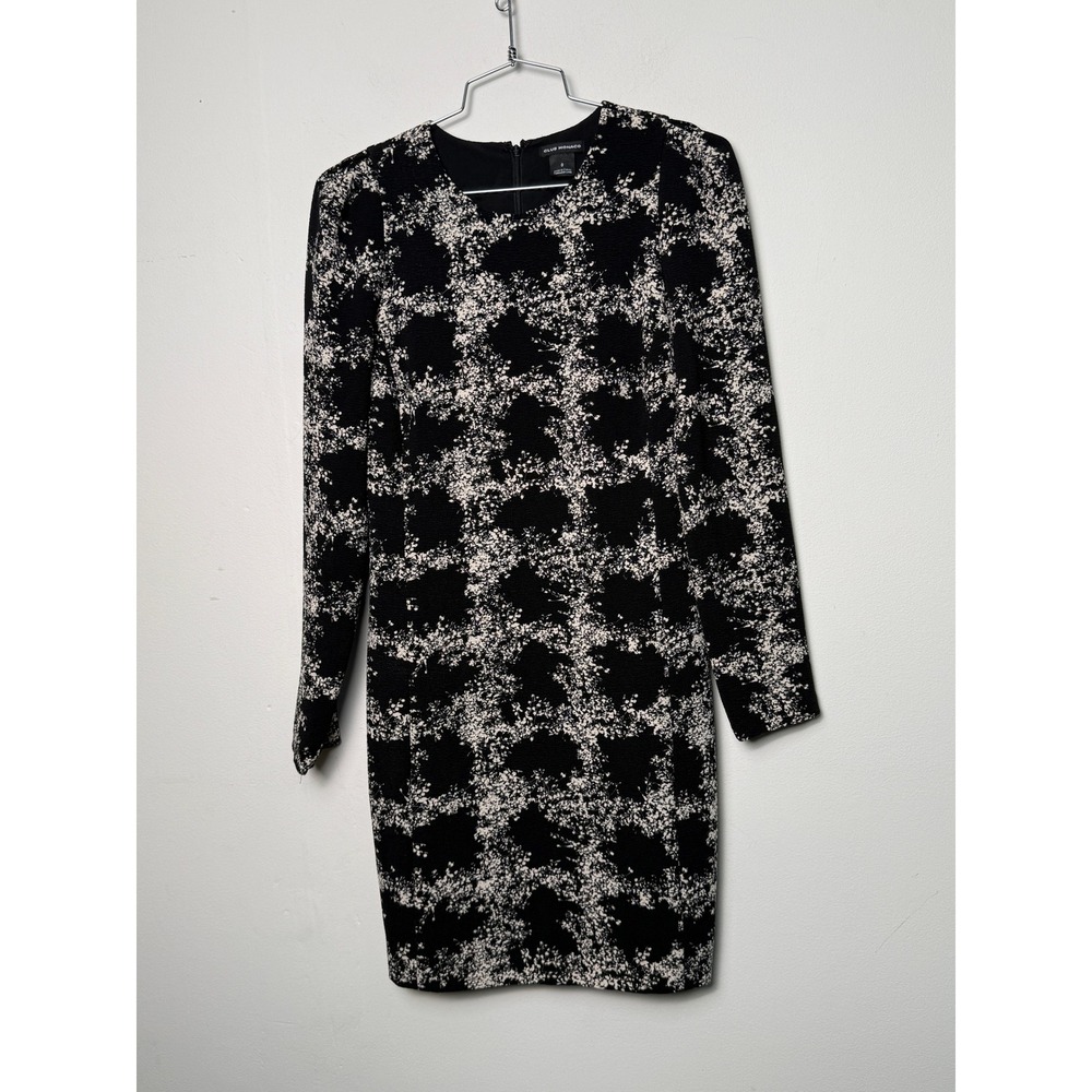 Club Monaco Womens Black White Abstract Floral Long Sleeve Sheath Dress Size 0